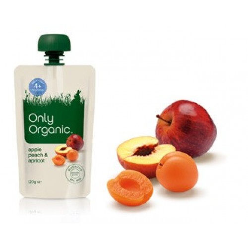 Only Organic Baby Food 4+ Months Apple, Peach, Apricot 120g New